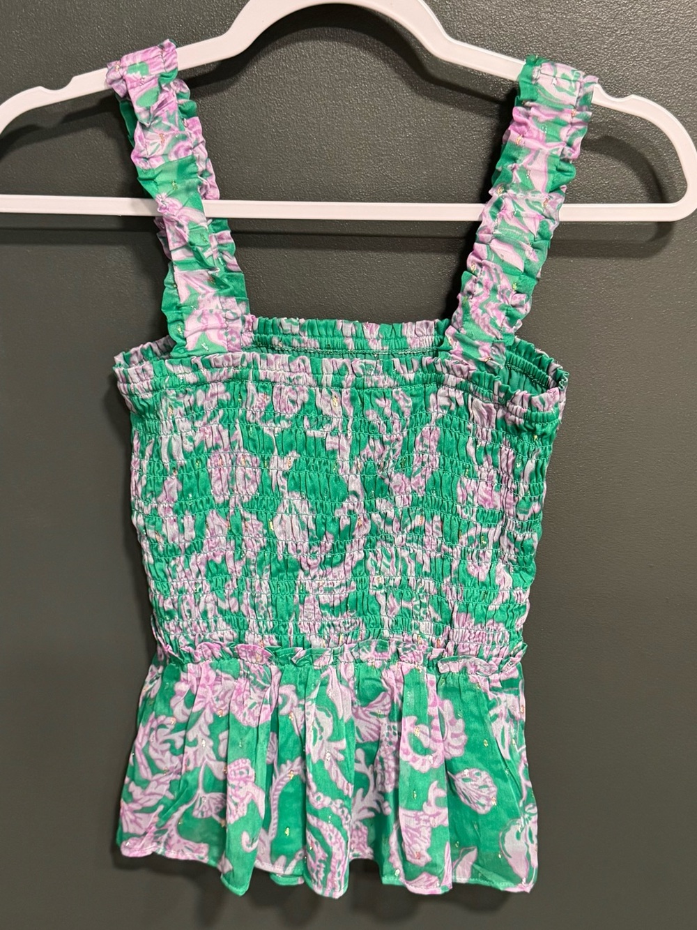 Lilly Pulitzer Green & Lavender
Floral Gold Smocked Peplum
Camisole Tank NEW XS
